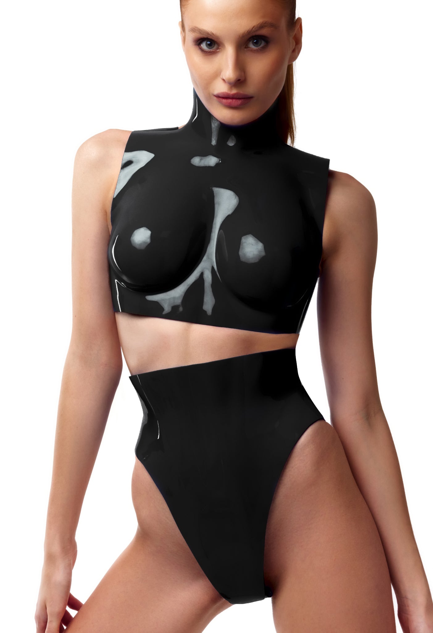 LACQUERED AVANT-GARDE ANATOMICAL BREASTPLATE & BIKINI BOTTOM
