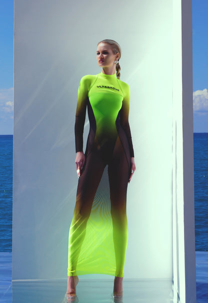 EXCLUSIVE FUTURISTIC ELASTIC DRESS IN YELLOW UV