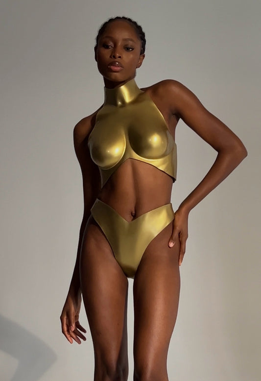 The Upscale Anatomical Futuristic Breastplate & Bikini Bottom in Gold (Flexible)