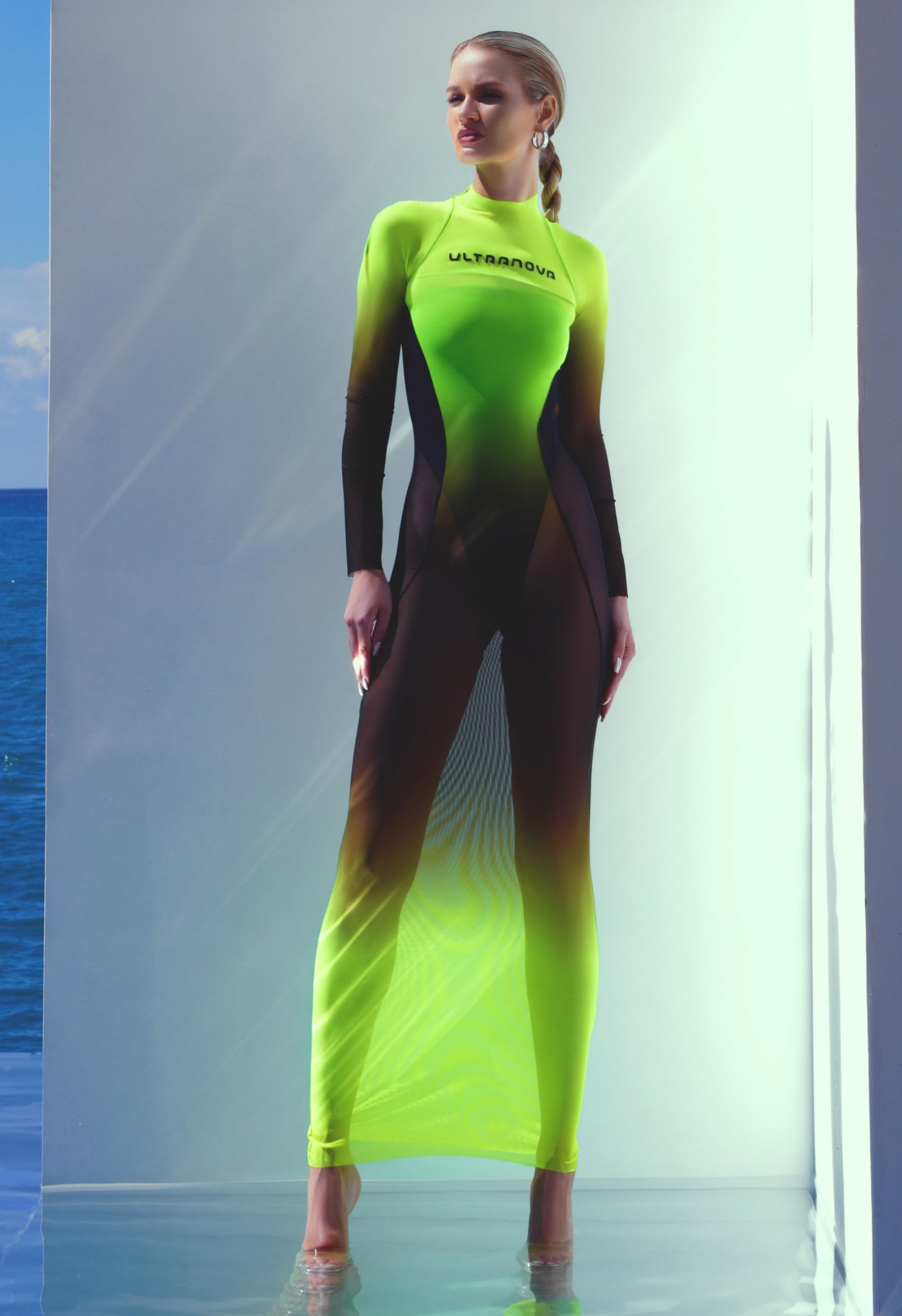 EXCLUSIVE FUTURISTIC ELASTIC DRESS IN YELLOW UV