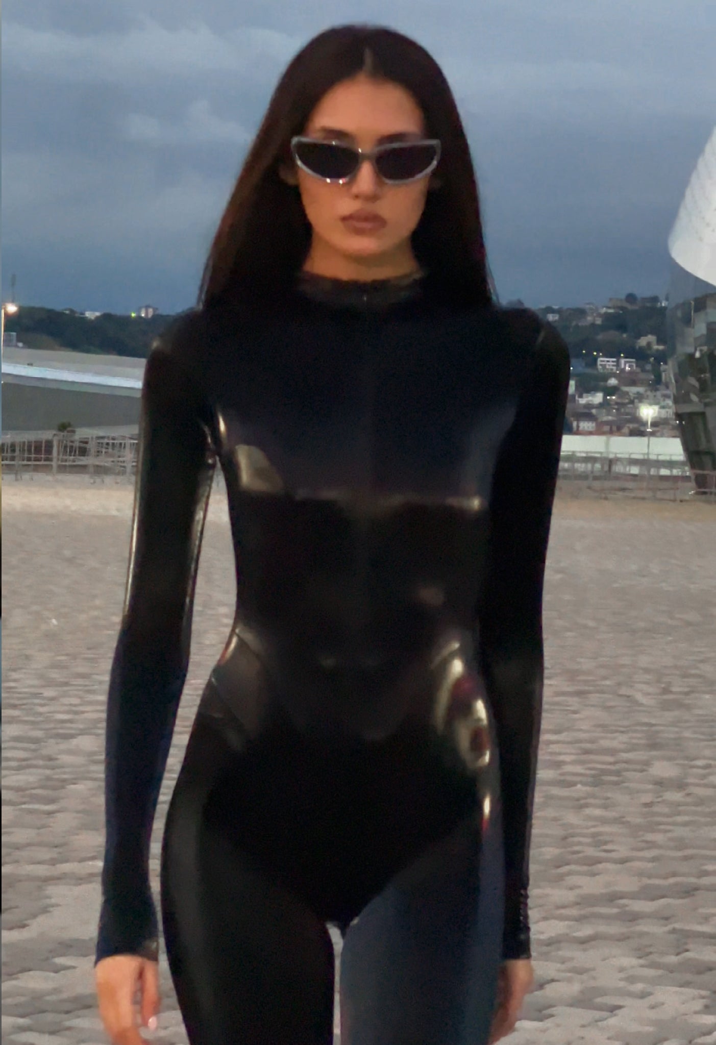 Jumpsuit - Exclusive Black Metal Collection: Futuristic Jumpsuit In Liquid Black