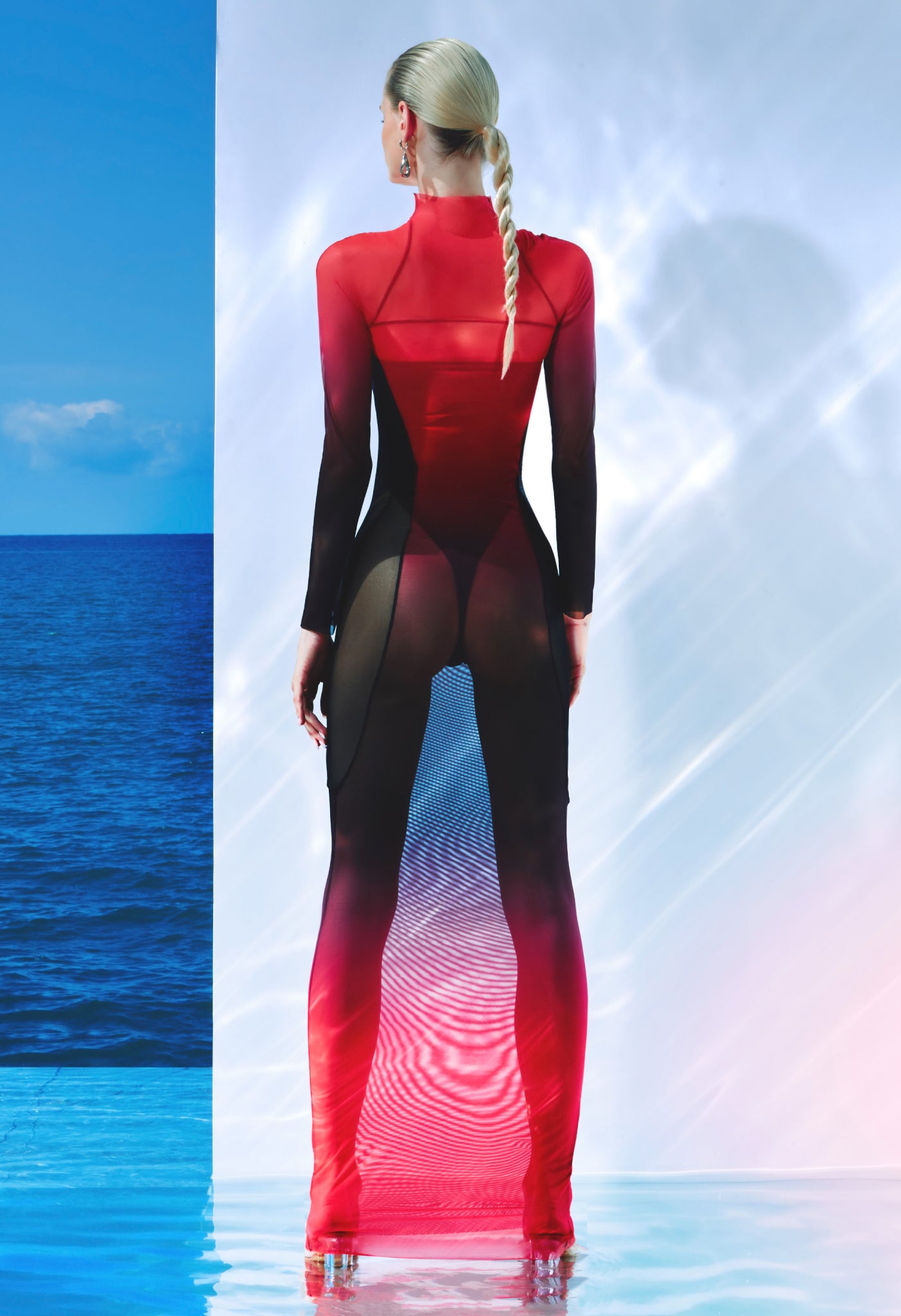 Dress - Exclusive Futuristic Elastic Dress in Red (One-Of-A-Kind, Glows in Ultraviolet )