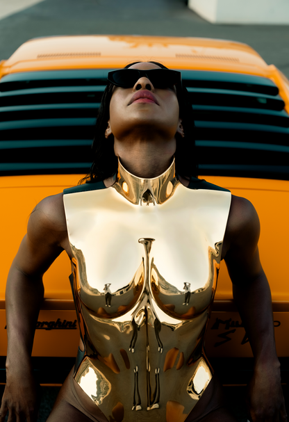 FUTURIST LACQUERED BREASTPLATE IN GOLD — HANDCRAFTED AVANT-GARDE ARMOR