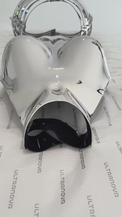 MUSEUM-GRADE CHROME BODY SCULPTURE — EXCLUSIVE FASHION BREASTPLATE & SKIRT IN SILVER