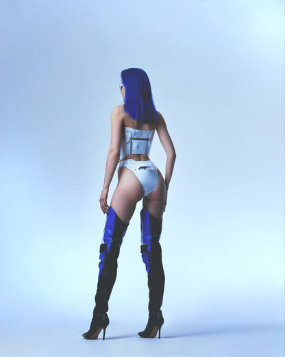 00827 THREE-PIECES SET: CHOKER, CORSET, BOTTOM IN WHITE (LAST COPY)